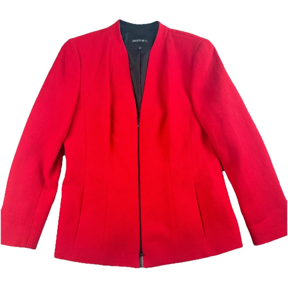 Lafayette 148 New York Red 100% Virgin Wool Zip Front Blazer Jacket Size 10